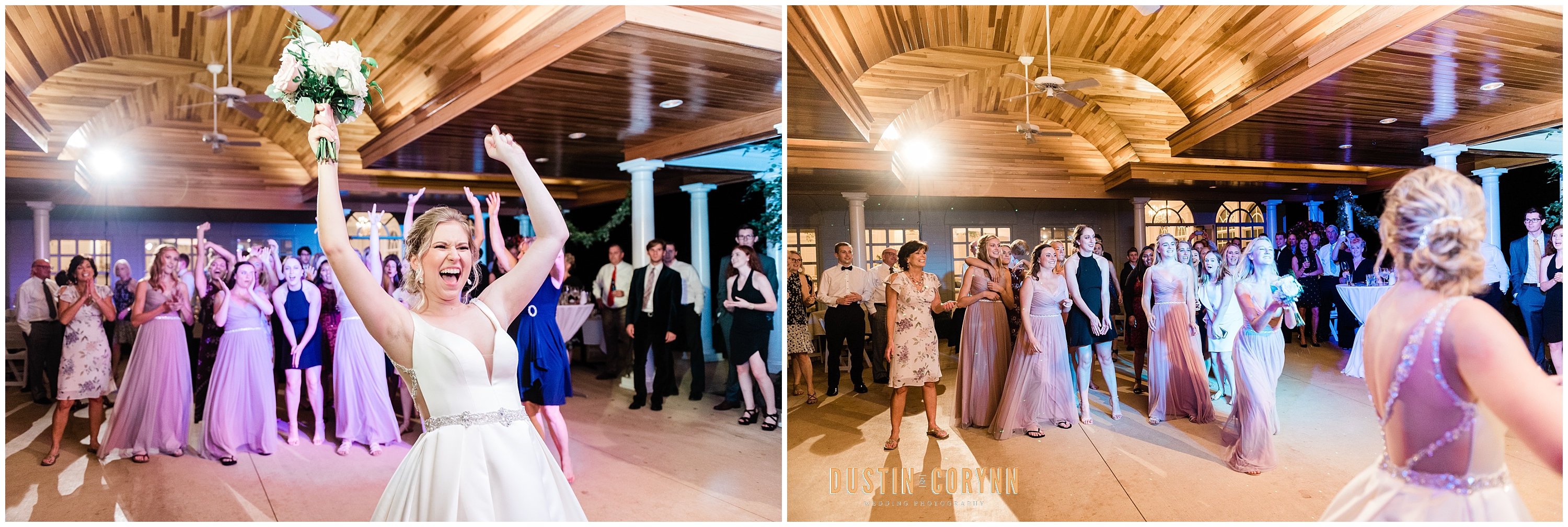 Indiana wedding photographer captures bride throwing bouquet
