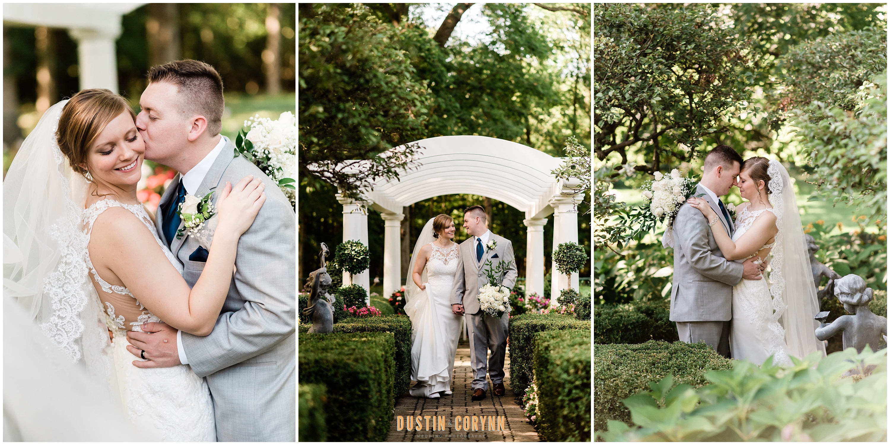 Bride and Groom in the Gardens at Portraits at Orchard Ridge Country Club