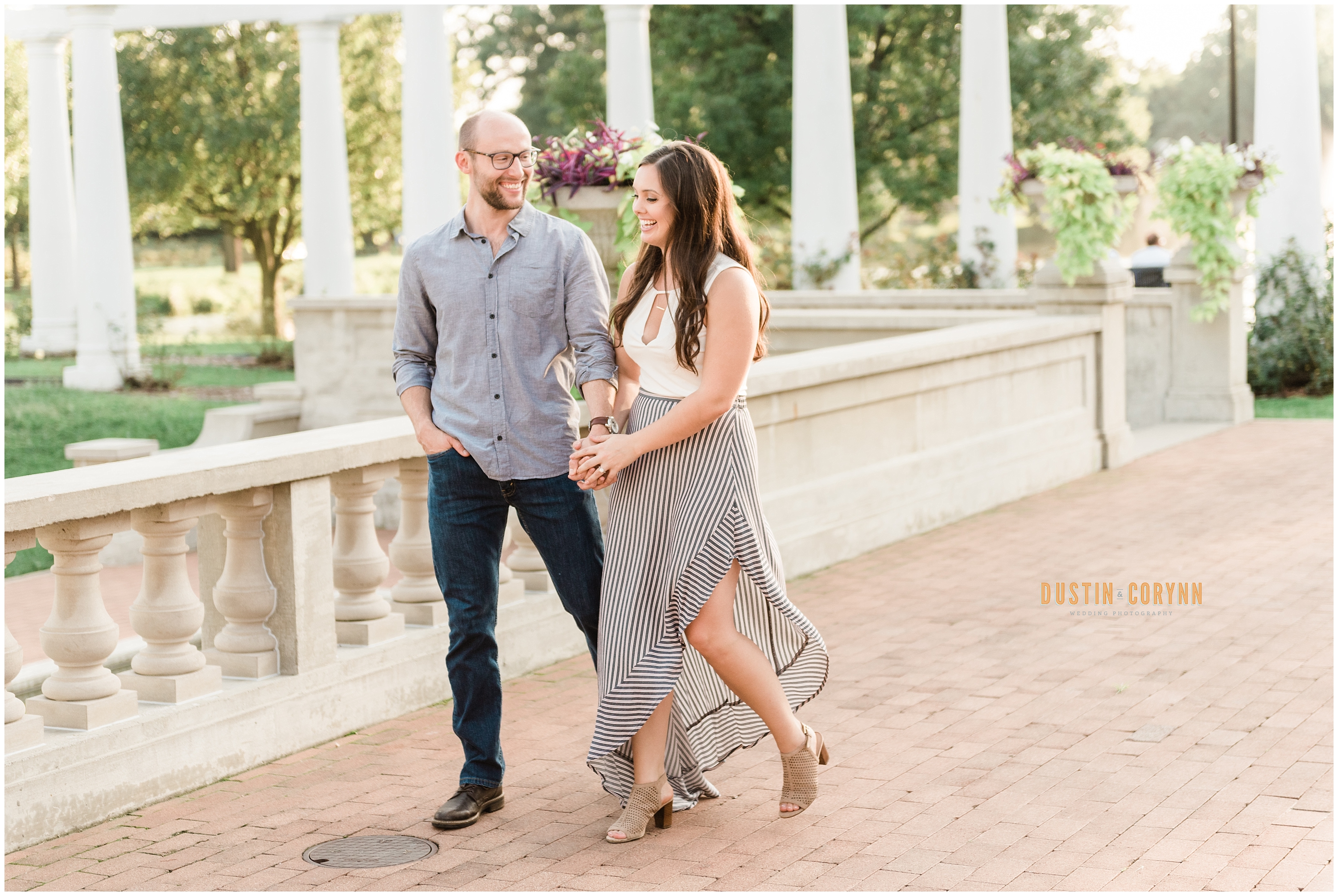 Couple Laughing at Lakeside Rose Gardens Engagement Session