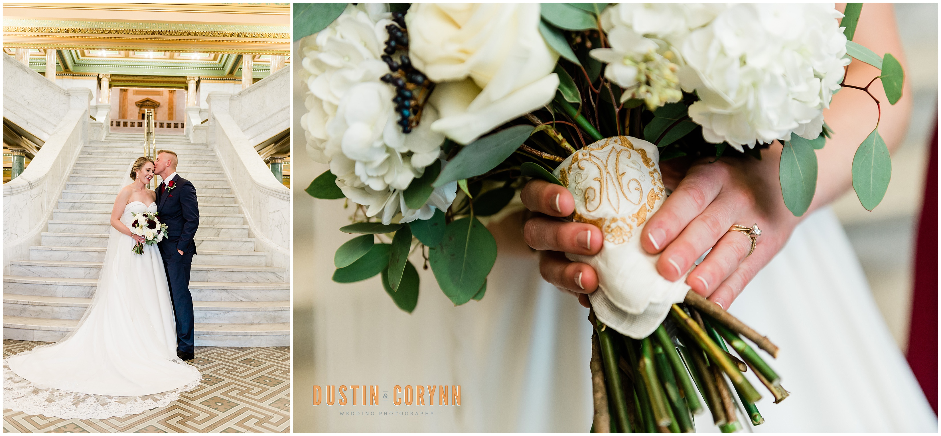 Portraits of Bride and Groom at Allen County Courthouse Wedding