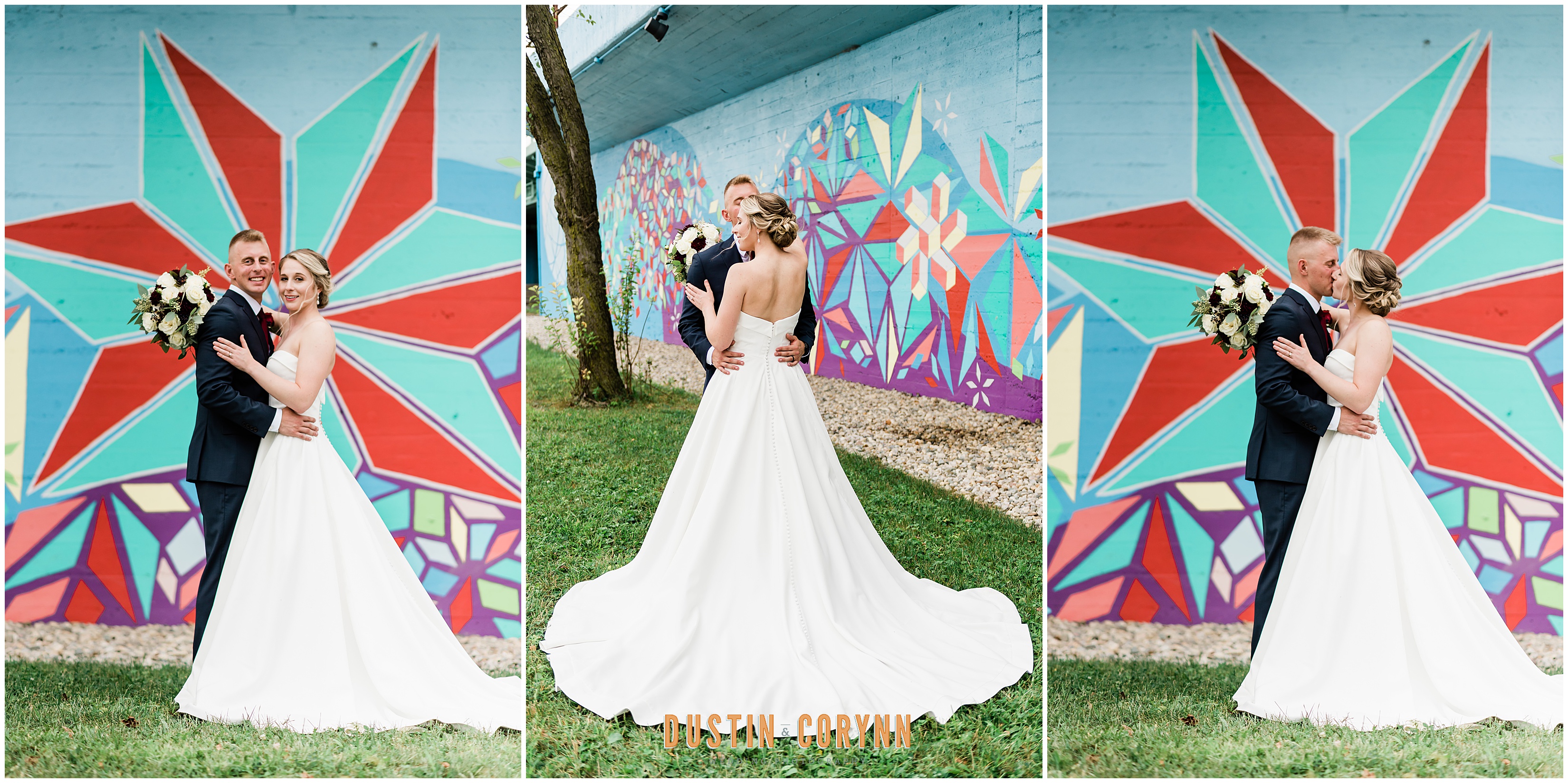Bride and Groom Portraits by Mural