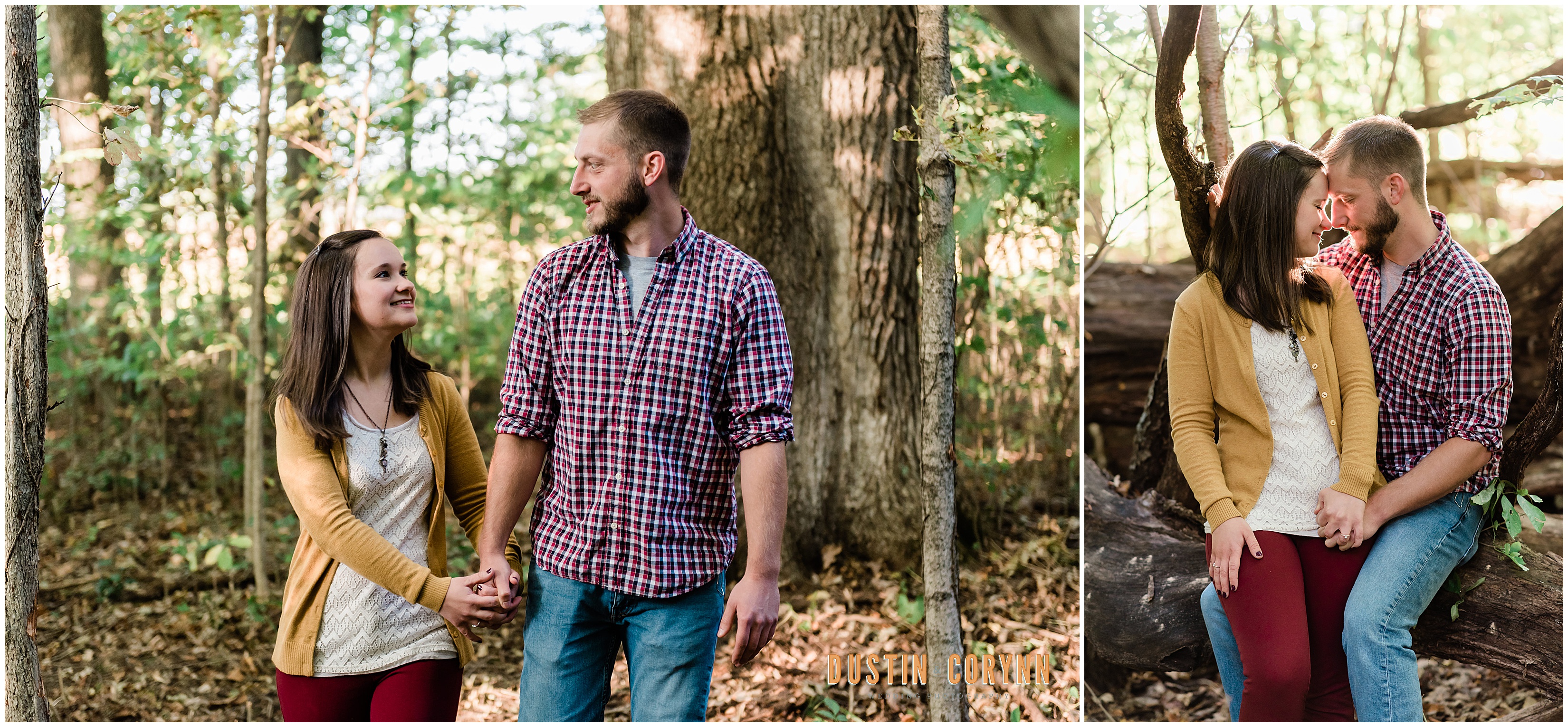 Couple in Woods During Home Engagement Session
