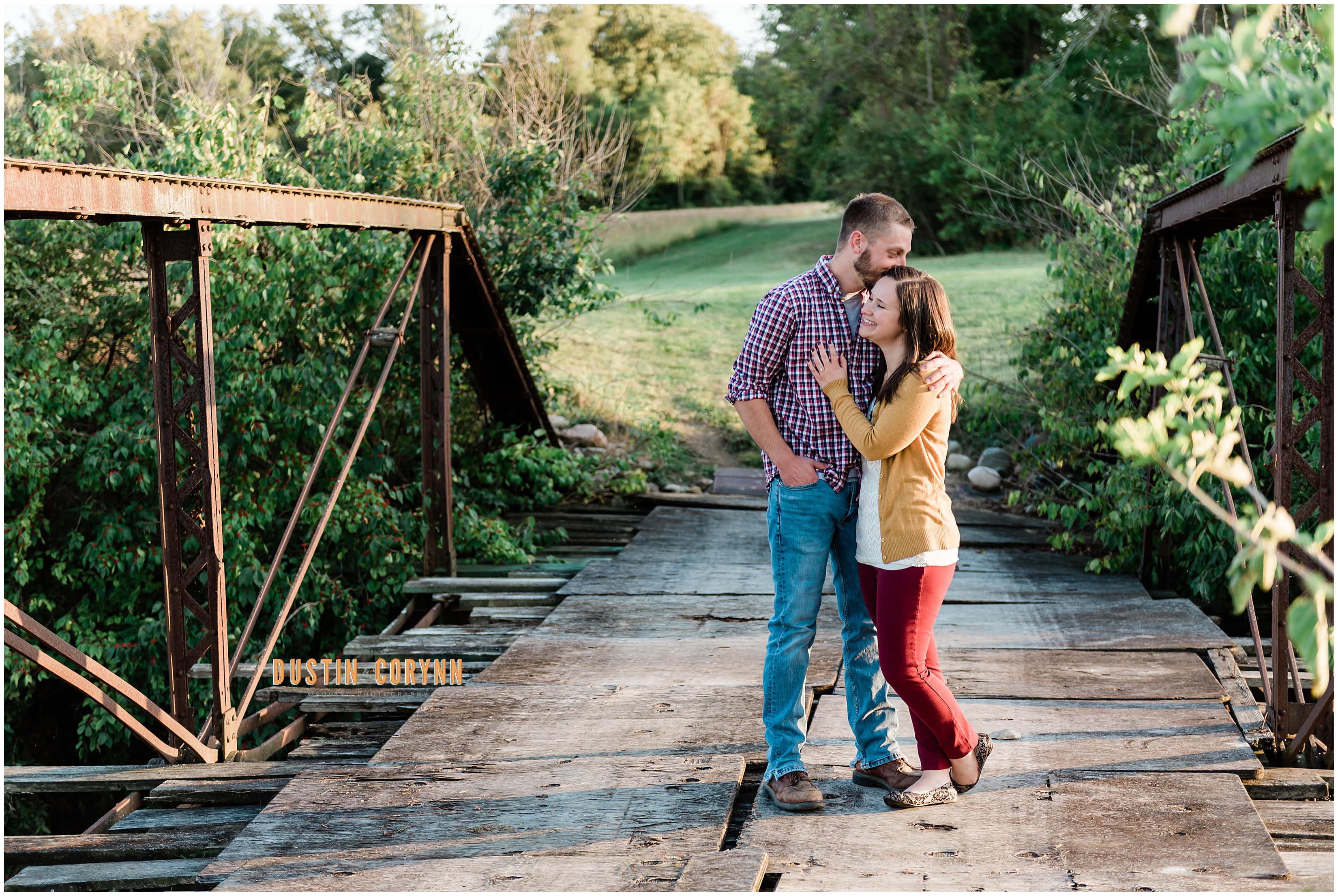 Couple on Bridge during Home Engagement Session
