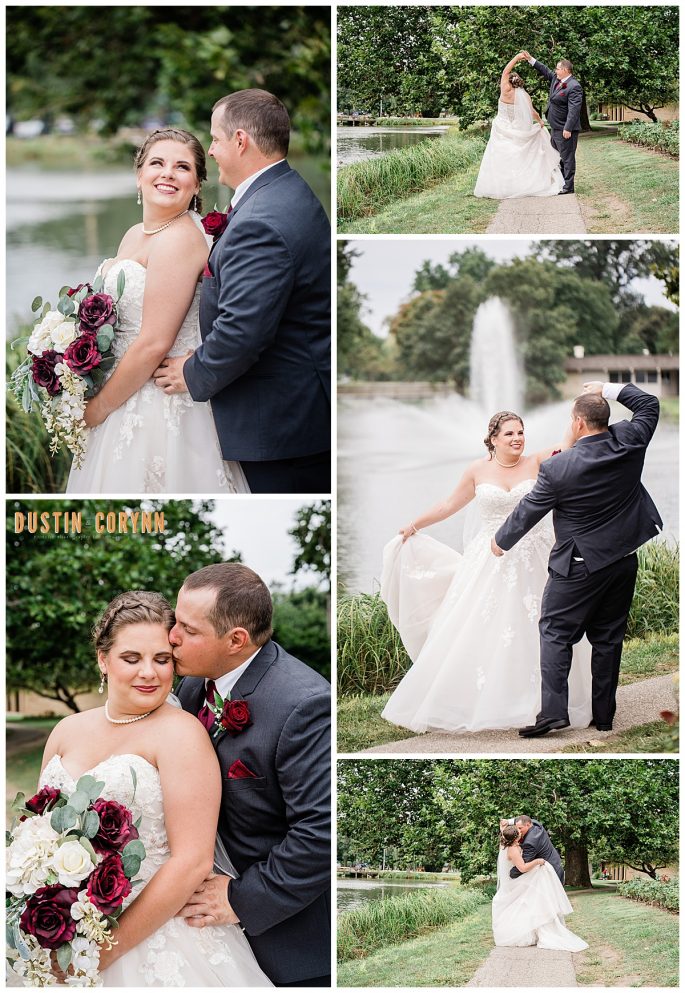 Fort Wayne wedding photographers capture bride and groom embracing during outdoor portraits