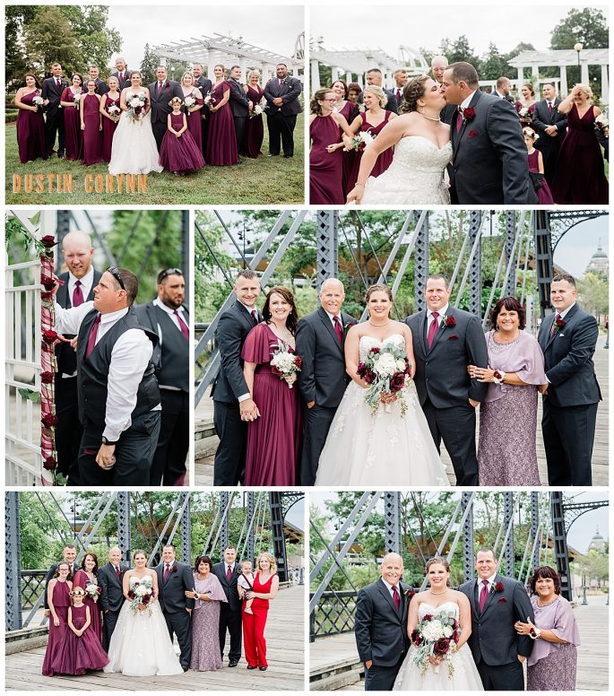 Fort Wayne wedding photographers captures bride and groom with family 