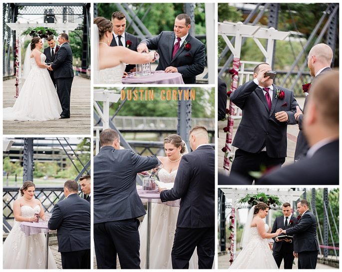 Fort Wayne wedding photographers capture bride and groom during outdoor wedding ceremony