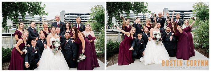 Fort Wayne wedding photographers capture wedding party celebrating with newly married couple
