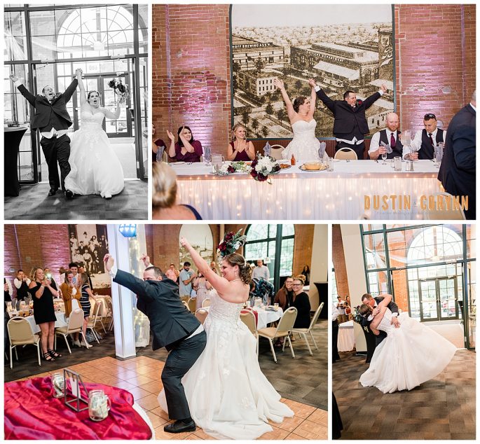 Fort Wayne wedding photographers capture bride and groom celebrating at wedding reception