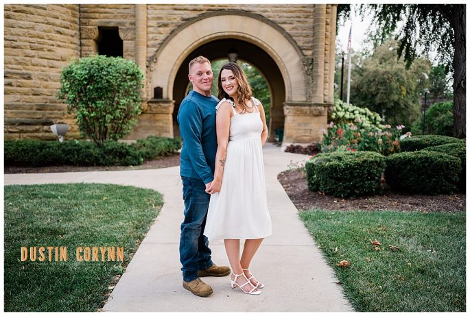 engagement session in a courtyard in Indianapolis 