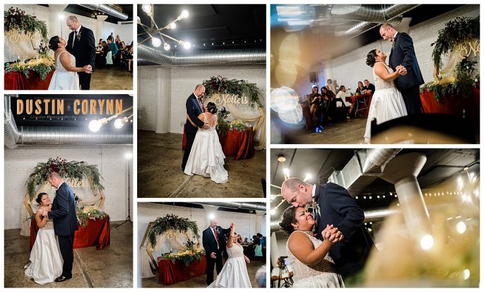 first dance between bride and groom at the Paper Mill wedding venue 