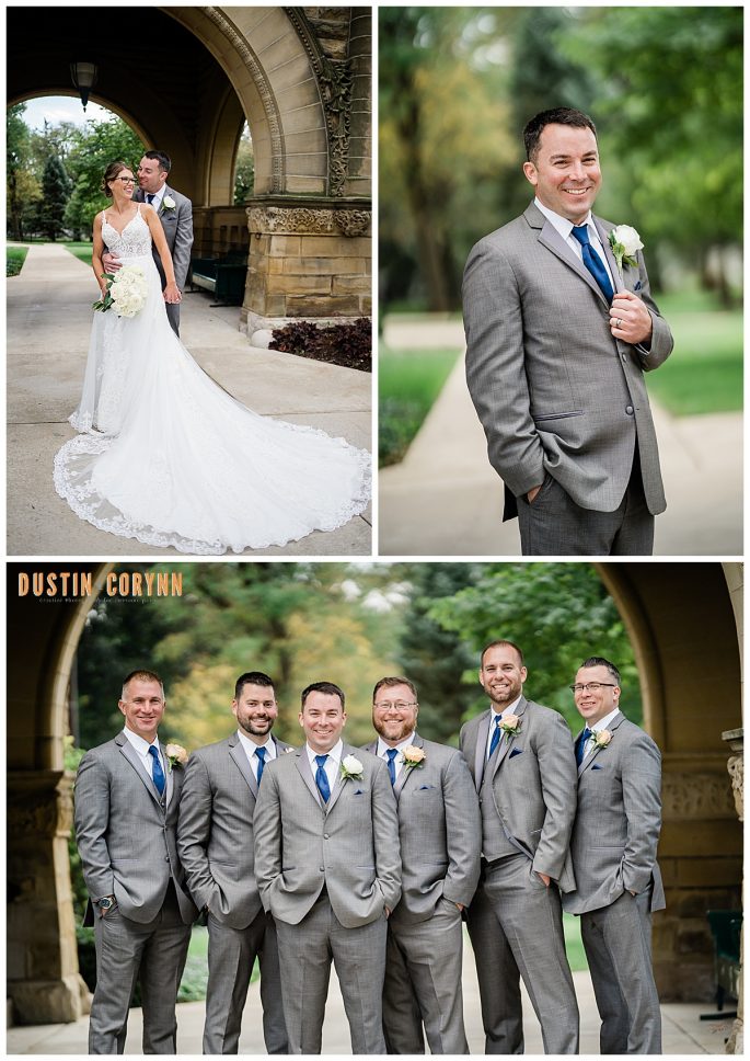 groomsmen in grey suits and blue ties in Fort Wayne Indiana