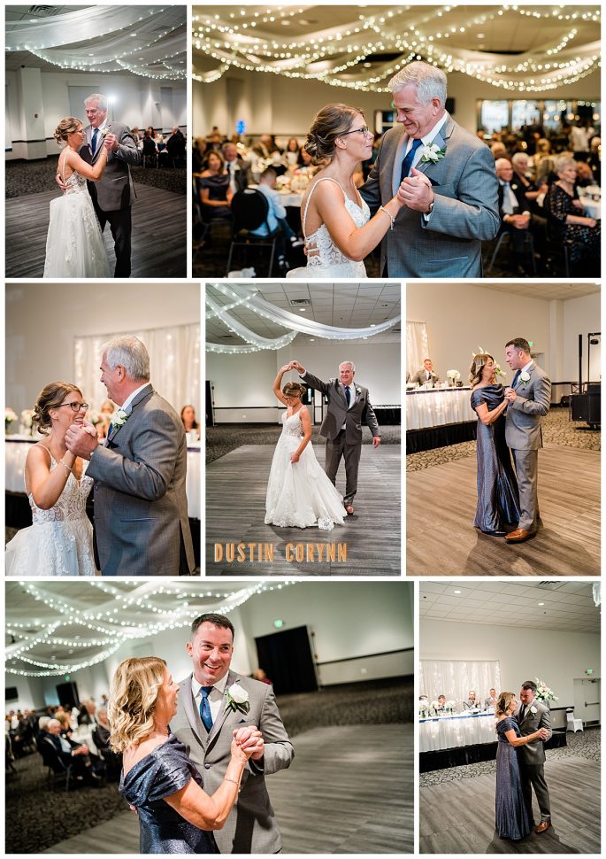 wedding photos of daddy-daughter dance and first dance with groom at the Ceruti's wedding venue in Indiana