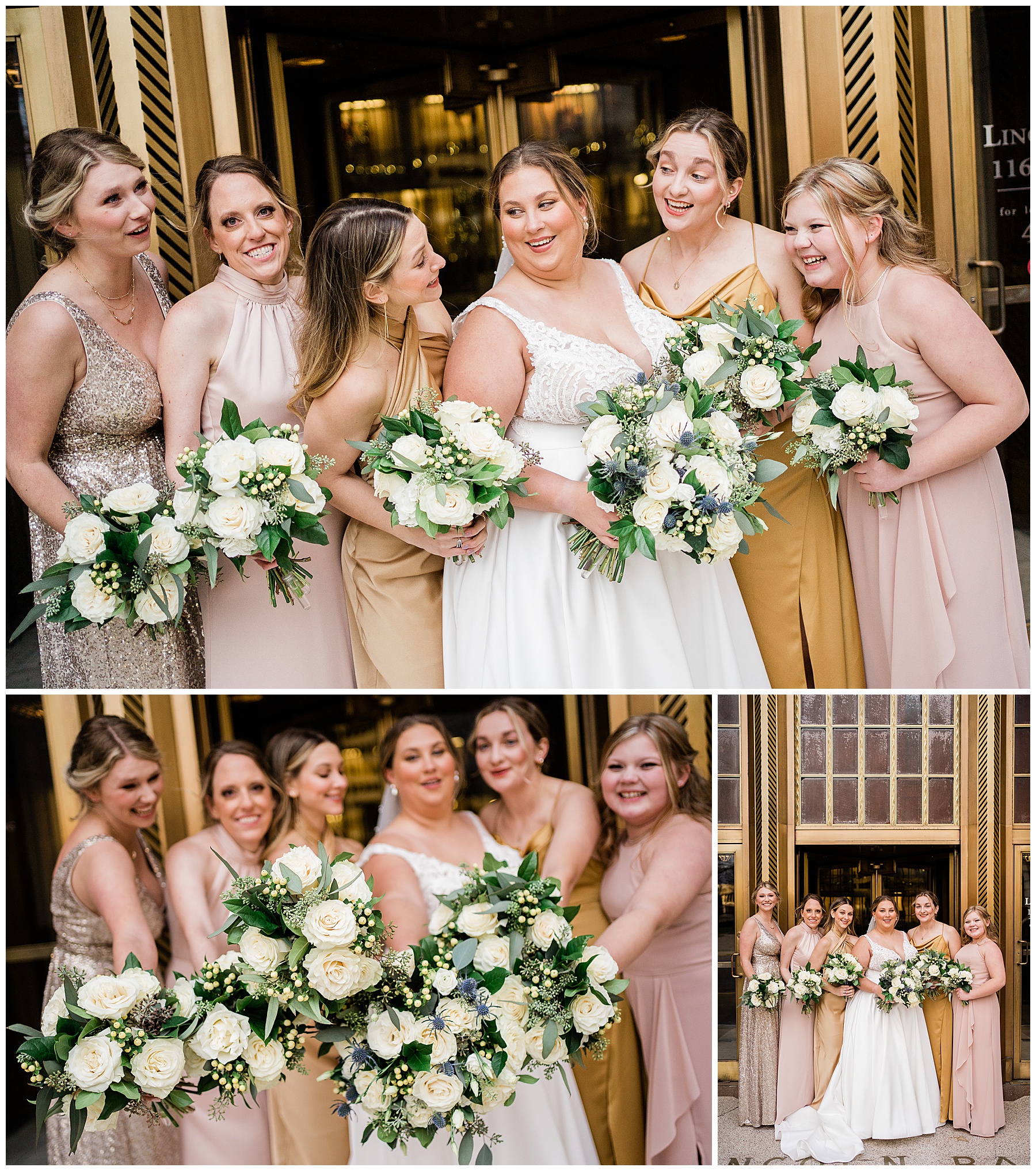 bride with her bridesmaids in downtown fort wayne