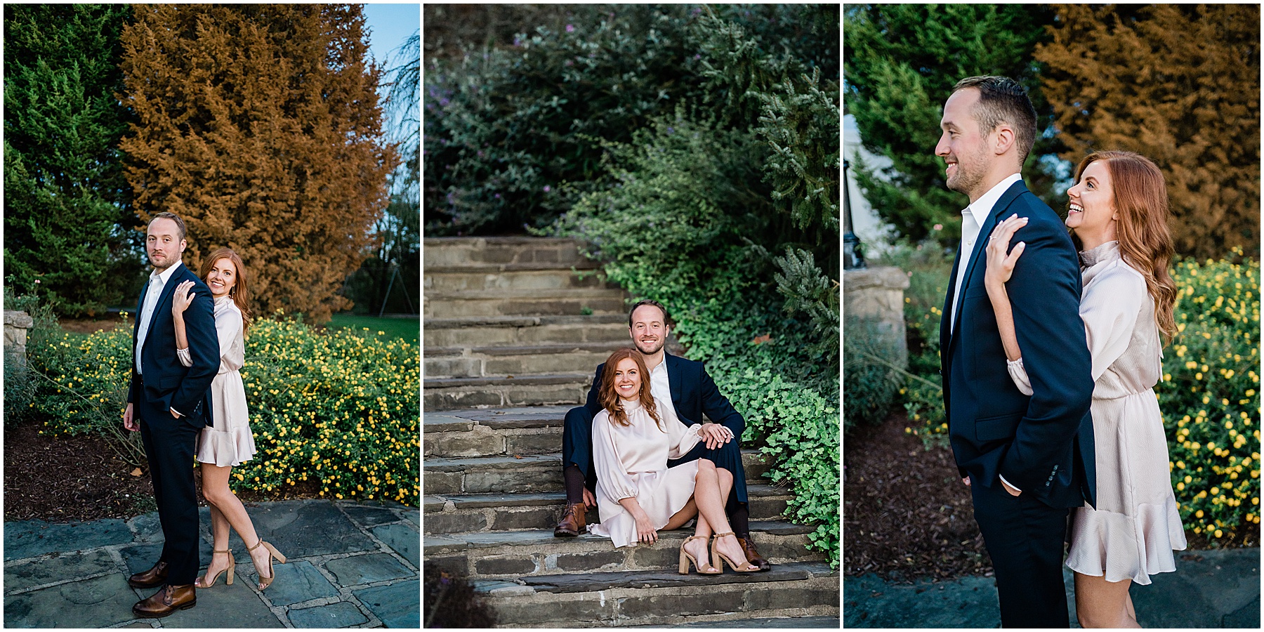 woman hugging man's back during engagement session