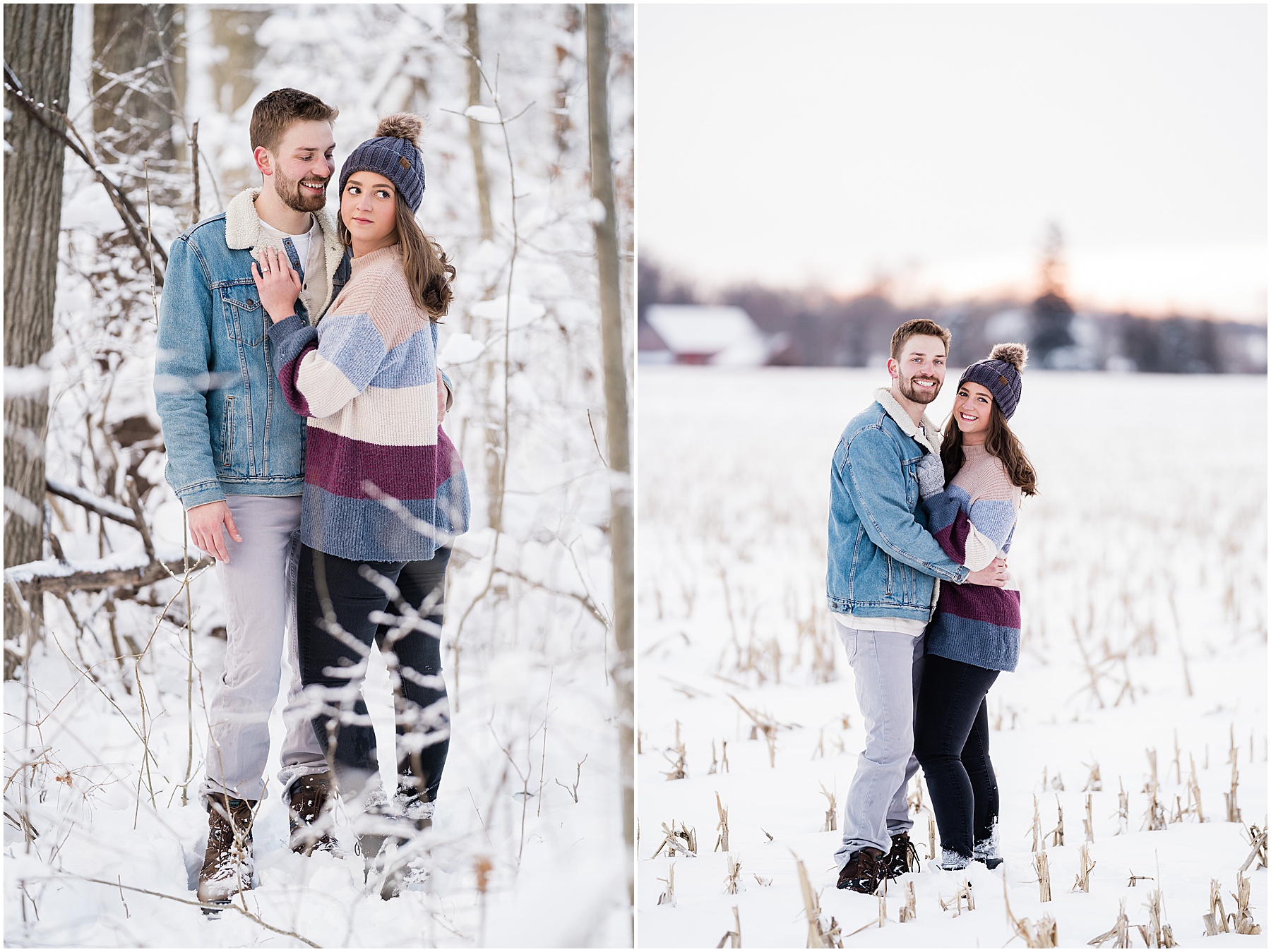 newly engaged fort wayne couple in snow
