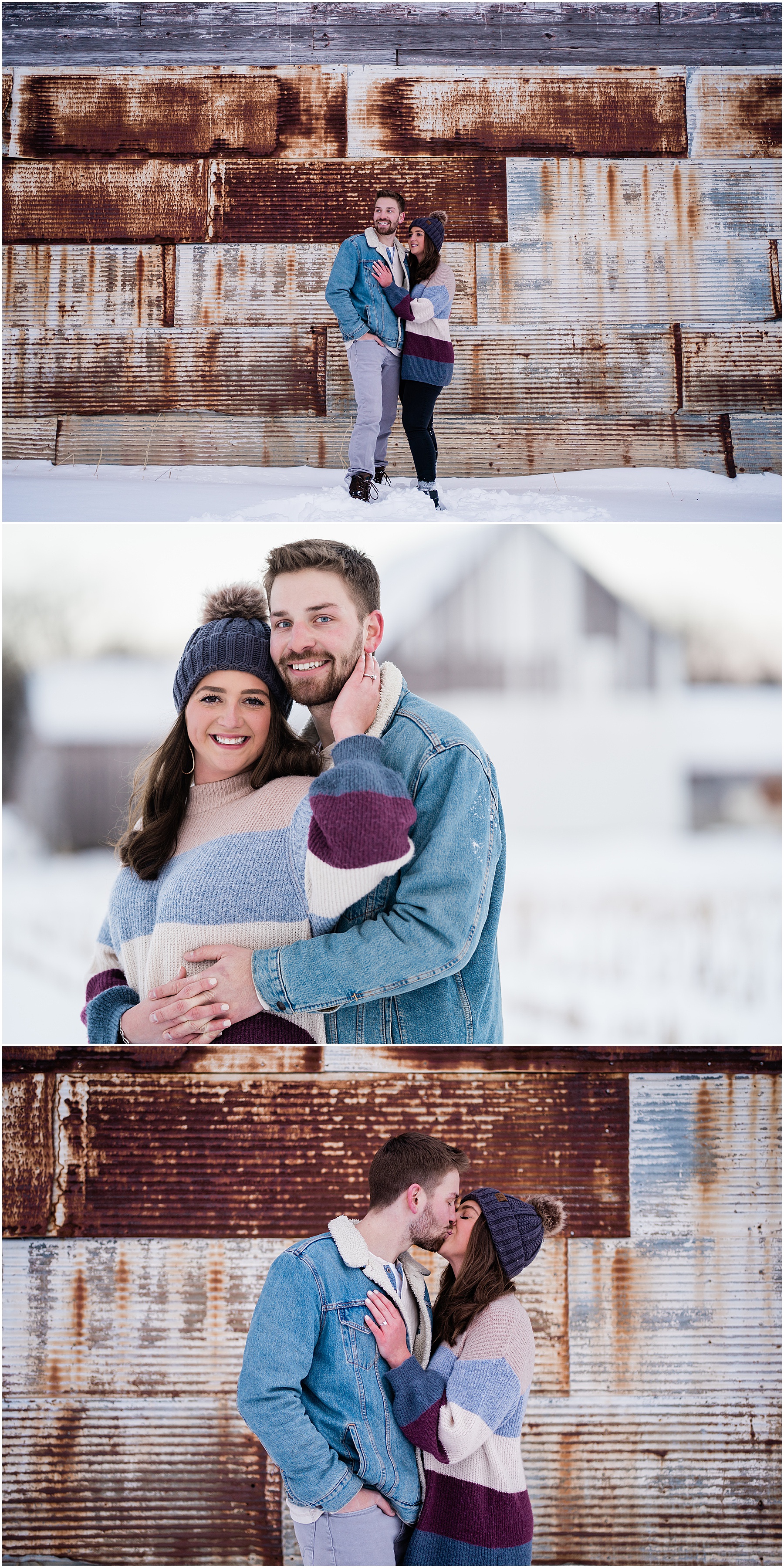 newly engaged couple smiling and laughing during winter fort wayne engagements