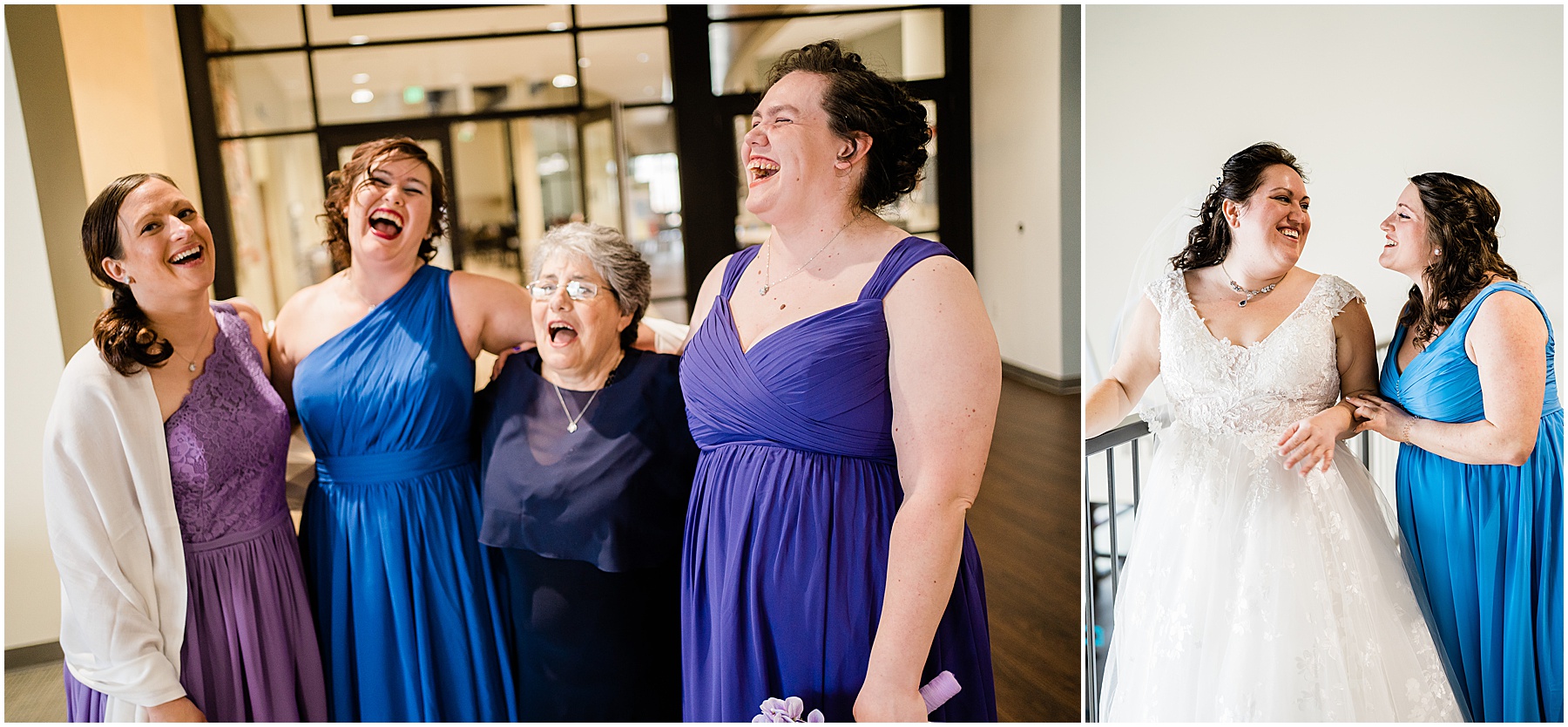 bridesmaids laughing and celebrating before auto mobile museum wedding