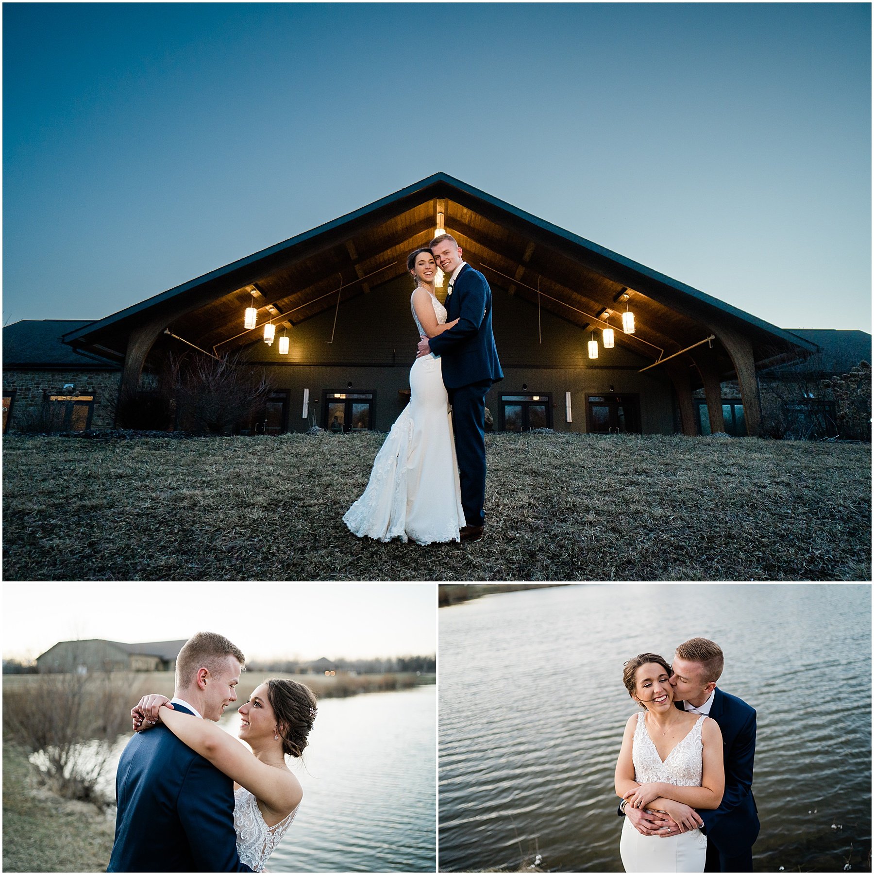 bridal couple kissing during sunset portraits