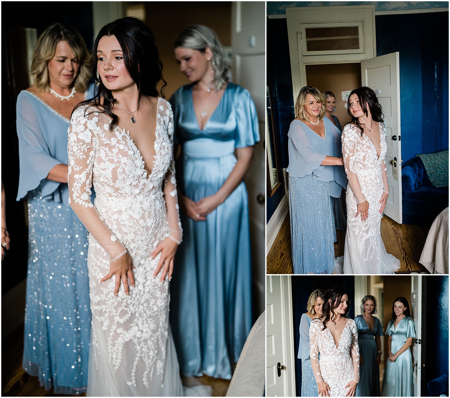 Fort Wayne wedding photographer captures bride getting ready with bridesmaids and mother before Baker Train Station wedding