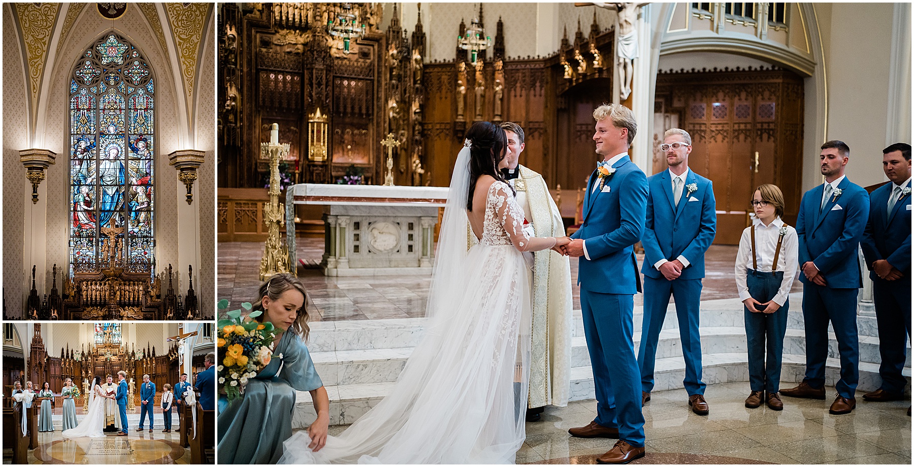 Fort Wayne wedding photographers capture bride and groom holding hands during wedding ceremony