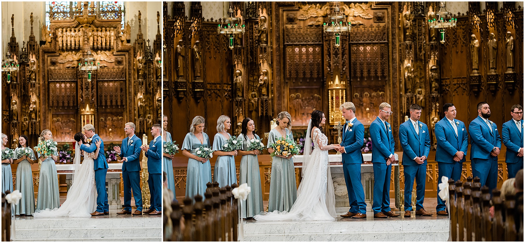 Fort Wayne wedding photographers capture bride and groom holding hands before saying, "I do"