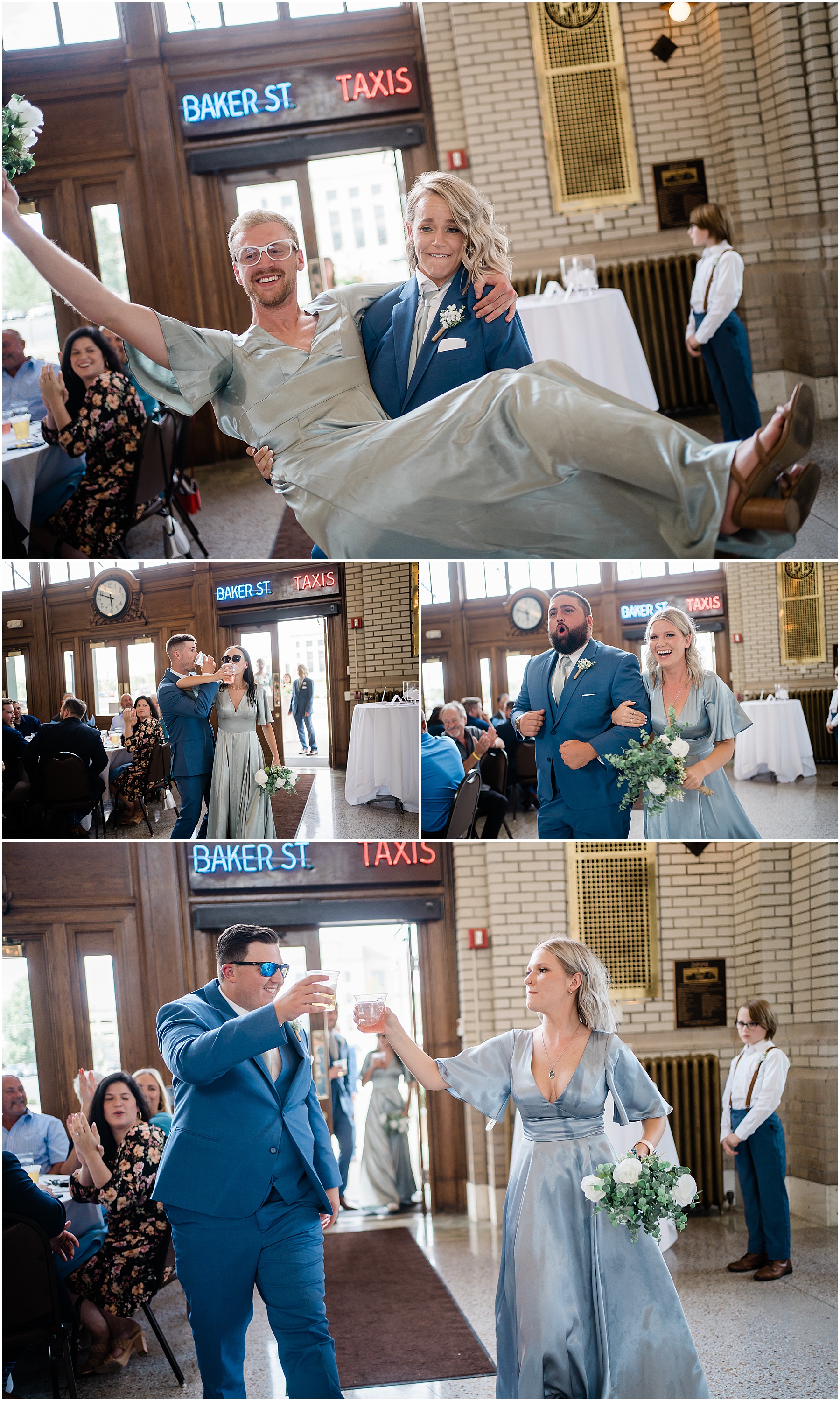 Fort Wayne wedding photographers capture wedding party entrances to reception
