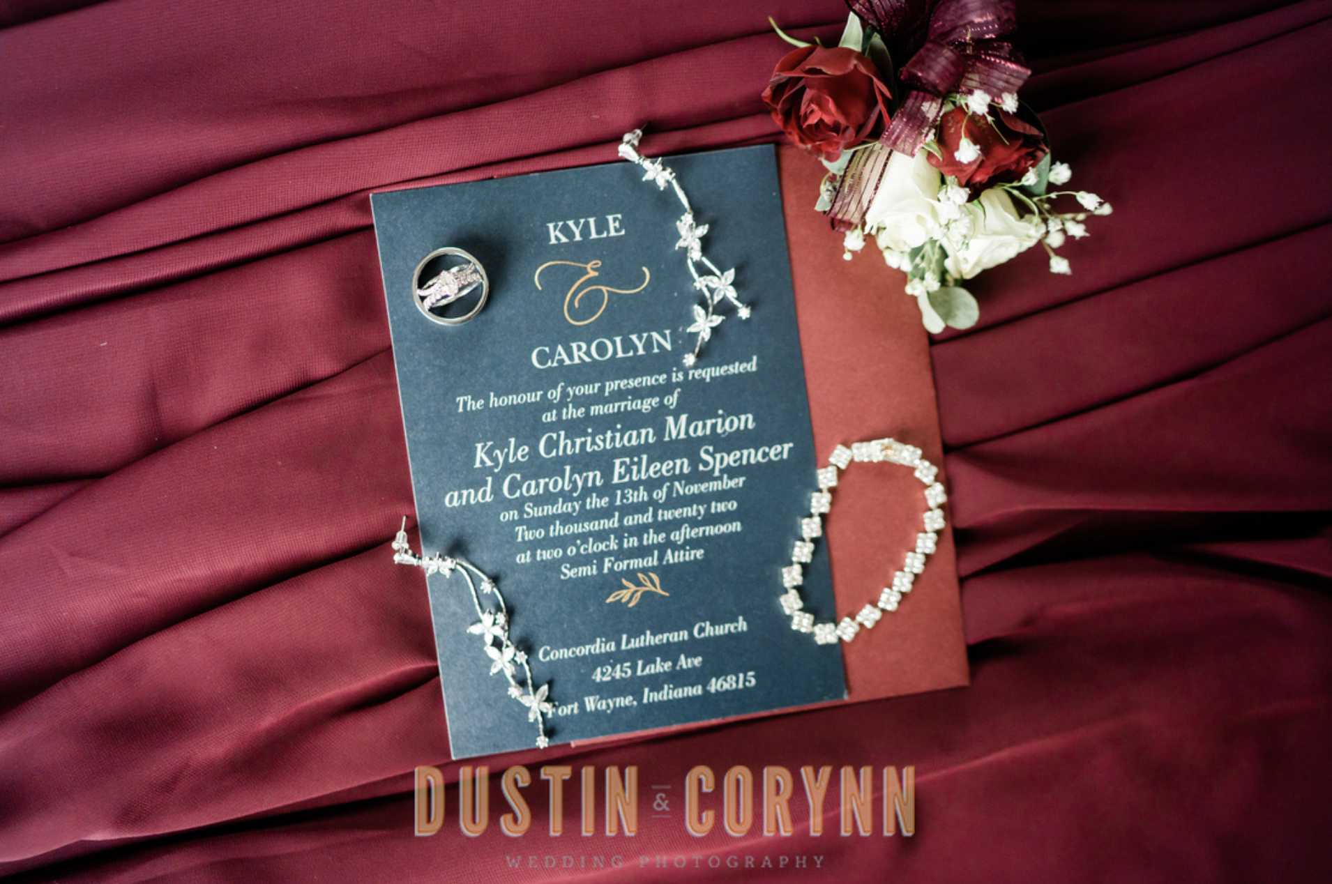 Fort Wayne wedding photographer captures wedding invitation and bridal jewelry at Union 12 Fort Wayne wedding
