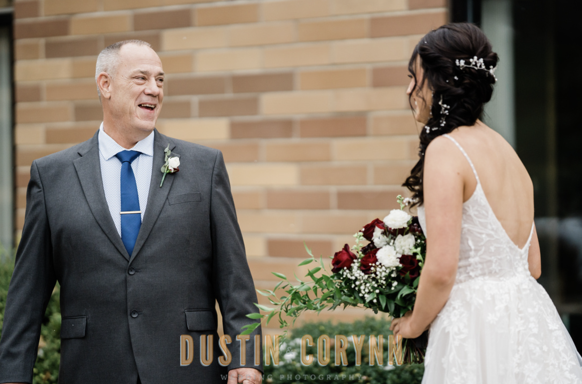 father seeing bride for first time on Union 12 fort wayne wedding day